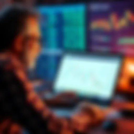 A person studying financial charts with a laptop, focusing on long-term investment strategies.