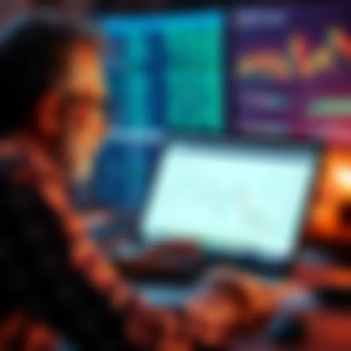 A person studying financial charts with a laptop, focusing on long-term investment strategies.