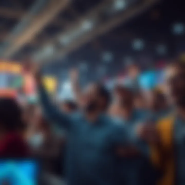 Market Price Surge People reacting to a significant price increase in the market, showing excitement and engagement.