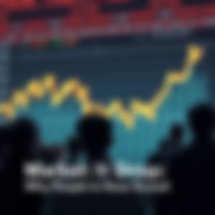 A graph showing declining market prices with worried people observing the trend, representing fear and uncertainty in the market.