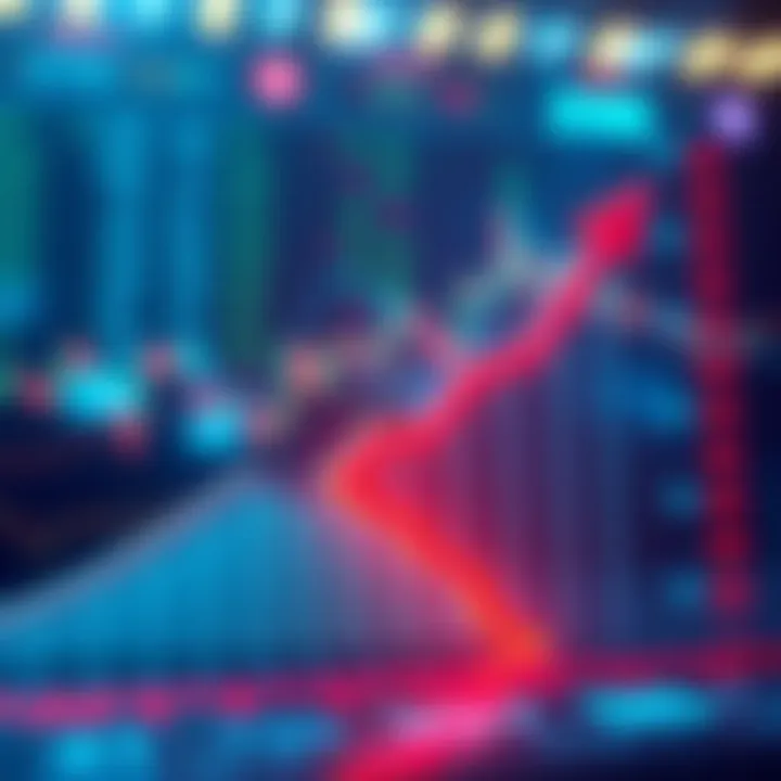 Chart showing upward trend in market prices with an arrow indicating growth