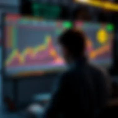 Market Reactions to Bitcoin Statements A person looking at a computer screen showing fluctuating Bitcoin prices with charts and graphs, indicating market uncertainty.