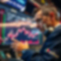 Market Stagnation A trader looks at stagnant market charts with concern, symbolizing uncertainty and frustration about future price movements.