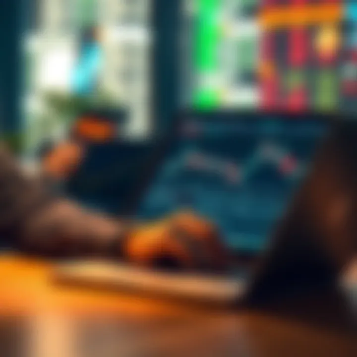 Person analyzing market trends with graphs and charts on a laptop, focused on making smart buying decisions