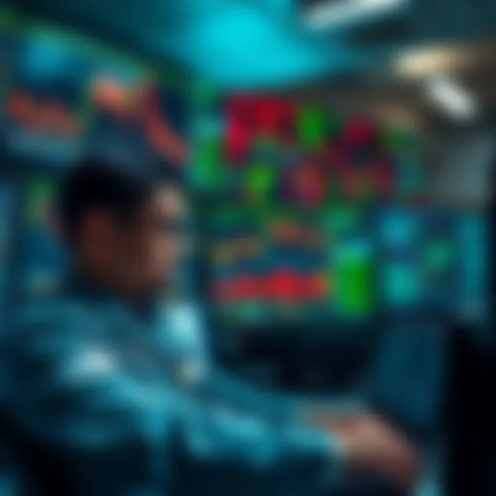 Traders analyzing fluctuating market charts on multiple screens, showing mixed signals of bullish and erratic movements.