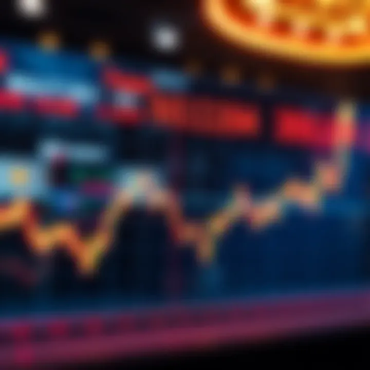 A line graph showing upward market trends approaching a key level with analyst comments in the background.