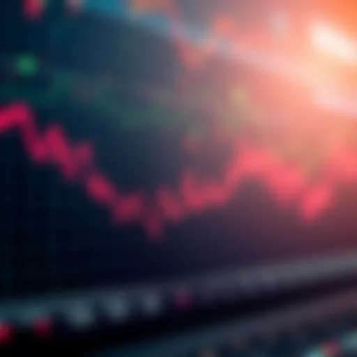 A line graph illustrating rising and falling market trends with investment icons in the background