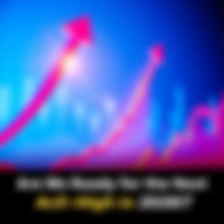 Market Trends and Growth A graph showing an upward trend in market cycles, symbolizing potential all-time highs in 2026, with arrows pointing upward in a blue background.