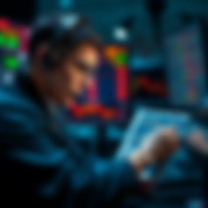 A trader examines charts and statistics to understand market cycles and ratios.