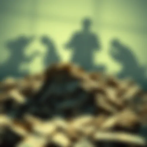 A graphic showing a large pile of money with shadows of investors in the background, representing the over $20 billion invested in a financial trend.