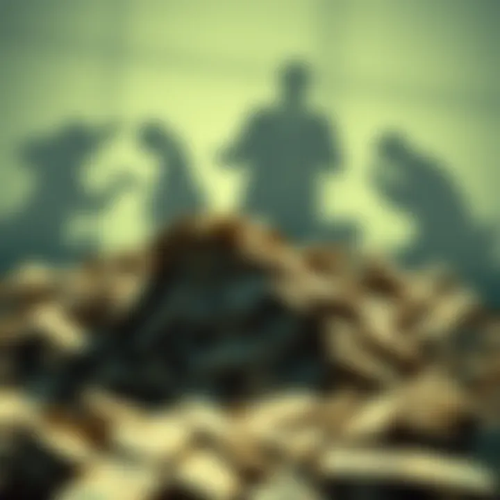 A graphic showing a large pile of money with shadows of investors in the background, representing the over $20 billion invested in a financial trend.