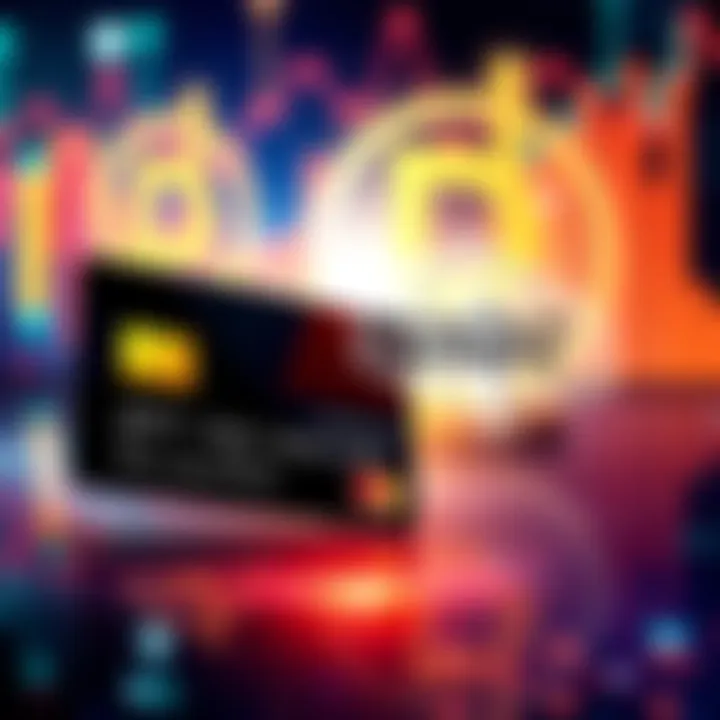 Visual representation of MasterCard logo and Cardano symbol with cryptocurrency graphics in the background