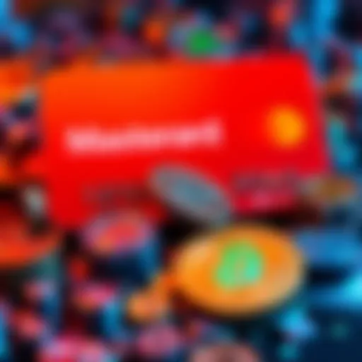 Mastercard logo with cryptocurrency symbols representing its partnerships with over 85 firms for payment transformation.