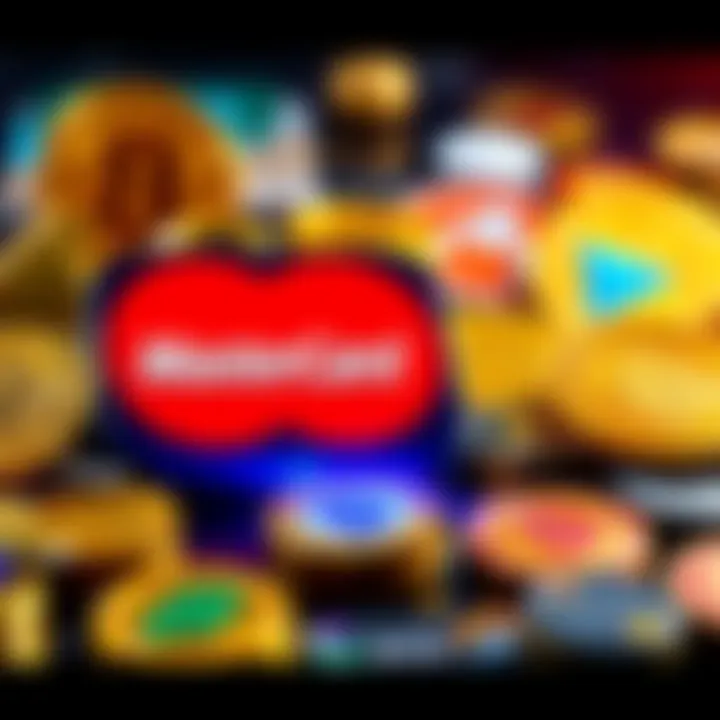 Mastercard logo alongside various cryptocurrency symbols representing new partnerships in digital transactions