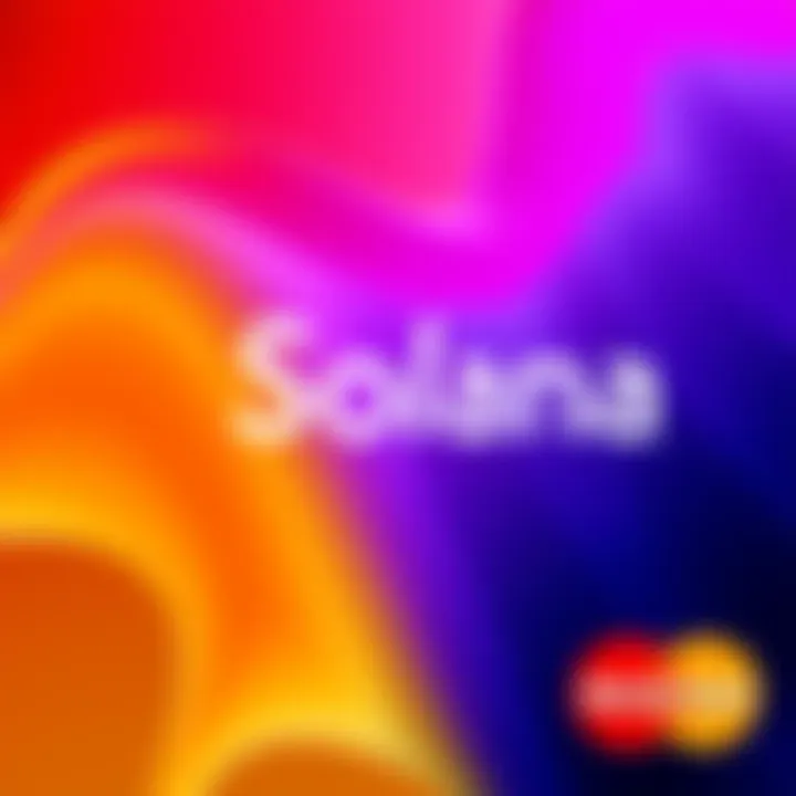 Graphic showing Mastercard logo with Solana logo, symbolizing partnership for crypto payments