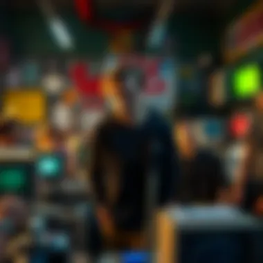 A concerned group of fans discussing the disappearance of Max, a YouTube content creator known for Hbar videos, with vintage computers and cameras in the background.