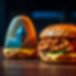 A McChicken sandwich next to a graphic representing Ethereum's price trend over five years