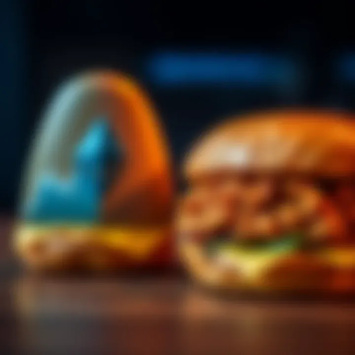 A McChicken sandwich next to a graphic representing Ethereum's price trend over five years