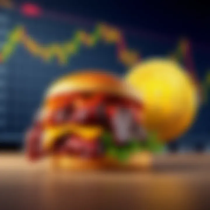 A McRib sandwich next to a Bitcoin price chart, highlighting the unique connection between fast food and cryptocurrency trading.