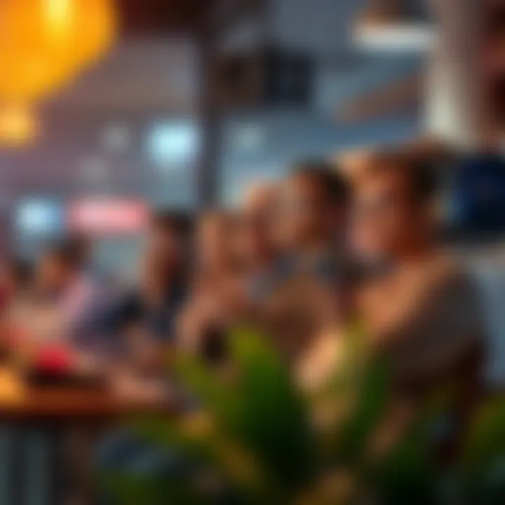 A group of people sitting at a café, looking at their phones eagerly awaiting news about Meesho's Round 1 results.