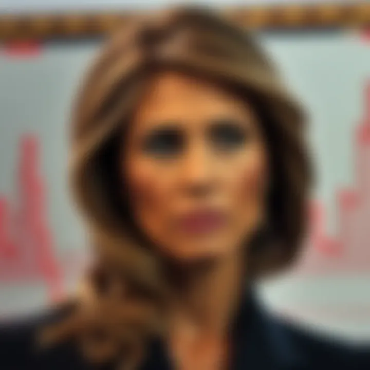 Melania Trump looking worried, with financial documents and a stock chart in the background, symbolizing her sell-off and public scrutiny.