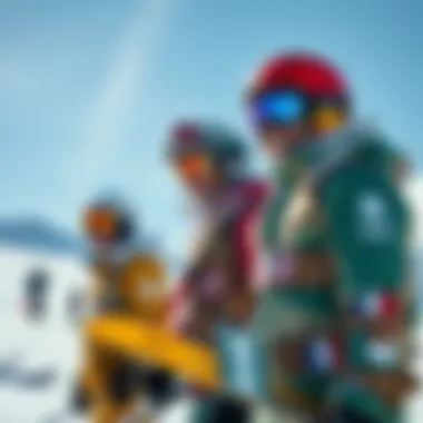 Three male skiers preparing for the Ski Big Air competition, showcasing their skills and determination at the Winter Olympics.