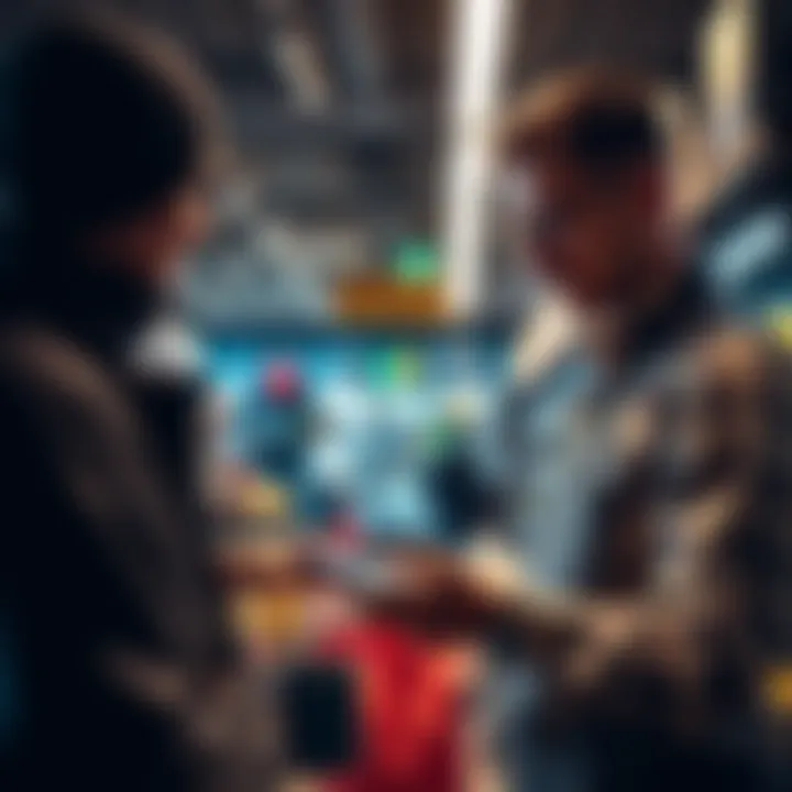A merchant using a mobile app to accept USDC payments from a customer in a store
