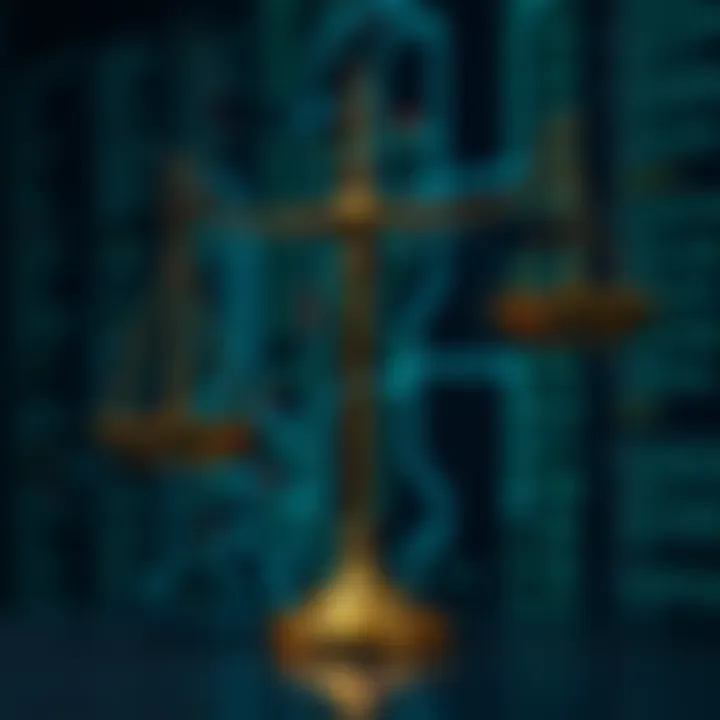 Meta AI Lawsuit Overview A symbolic representation of the digital content rights debate with scales of justice and a backdrop of computer code.