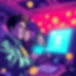 Illustration of creators happily receiving payments in USDC from Meta, showcasing digital wallets and cryptocurrency symbols