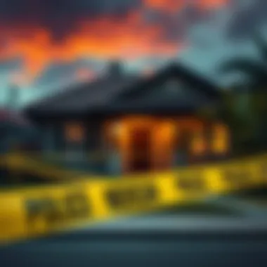 Mexican rock star and family tragedy Scene showing a house marked by police tape, suggesting a crime related to a family tragedy over digital assets