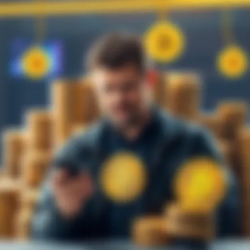 Michael Saylor actively buying Bitcoin, showcasing a growing digital currency portfolio, with stacks of Bitcoin symbols in the background.