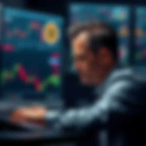 Michael Saylor looking concerned while analyzing Bitcoin project data on a computer screen with charts showing declines