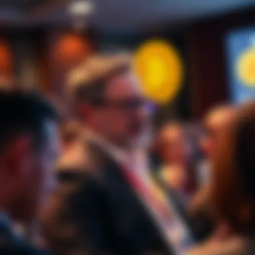 Michael Saylor at a Bitcoin conference Michael Saylor speaking at a Bitcoin event, surrounded by concerned attendees
