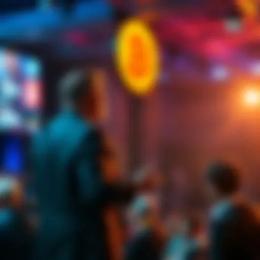 Michael Saylor stands on stage, addressing an audience about Bitcoin investment strategies