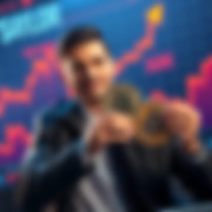 Michael Saylor holding Bitcoin with a graph showing market growth in the background