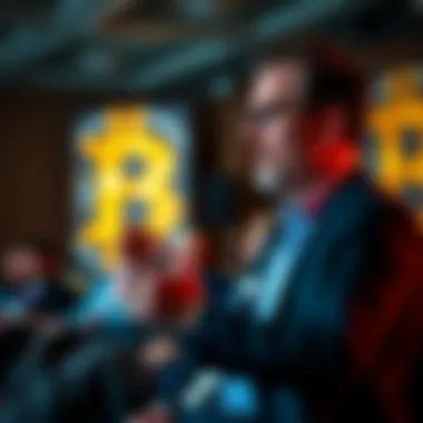 Michael Saylor speaks about bitcoin investment strategies at a conference, illustrating comparisons to the dot-com era.