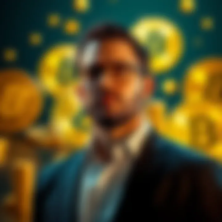 Michael Saylor stands in front of Bitcoin icons, showcasing his influence in the crypto world.