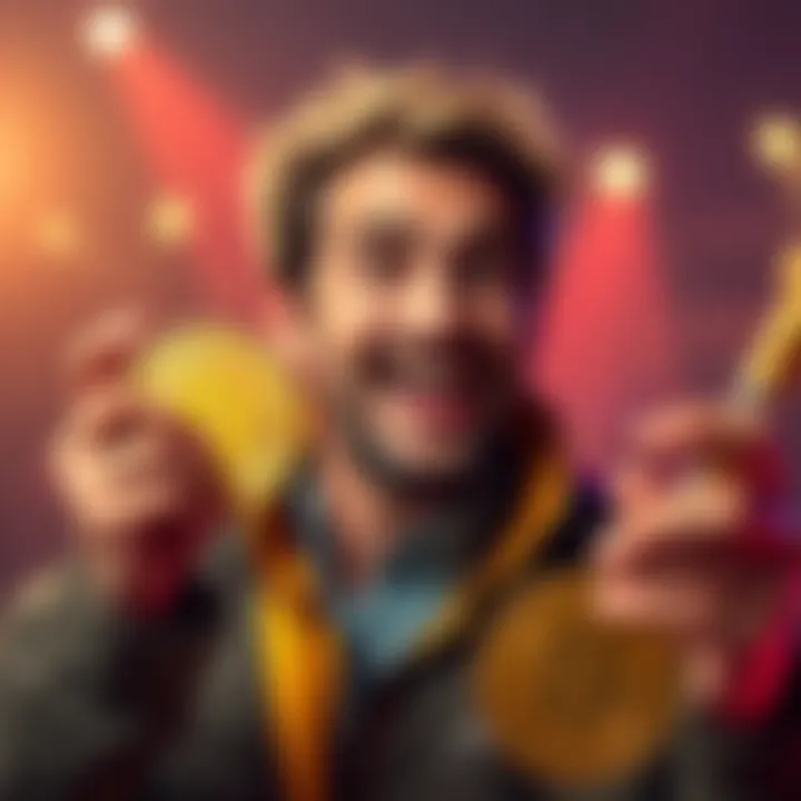 Michael Saylor holding a Bitcoin and smiling, indicating excitement about a potential purchase.