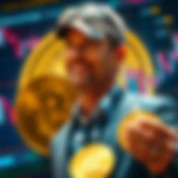 Michael Saylor Buys Bitcoin Michael Saylor buying back Bitcoins with a background of Bitcoin symbols and charts
