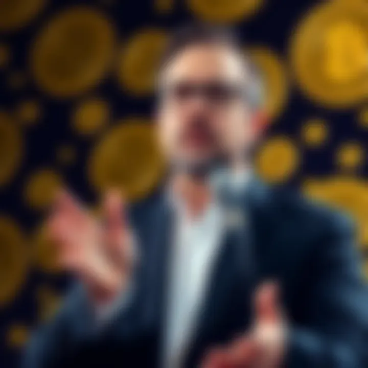 Michael Saylor warning about Bitcoin Michael Saylor giving a serious warning about Bitcoin to investors, emphasizing the importance of holding rather than selling, with a backdrop of Bitcoin symbols.