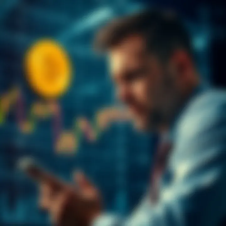 A worried businessman looking at a graph showing a drop in Bitcoin prices, symbolizing potential liquidation of MicroStrategy's assets.