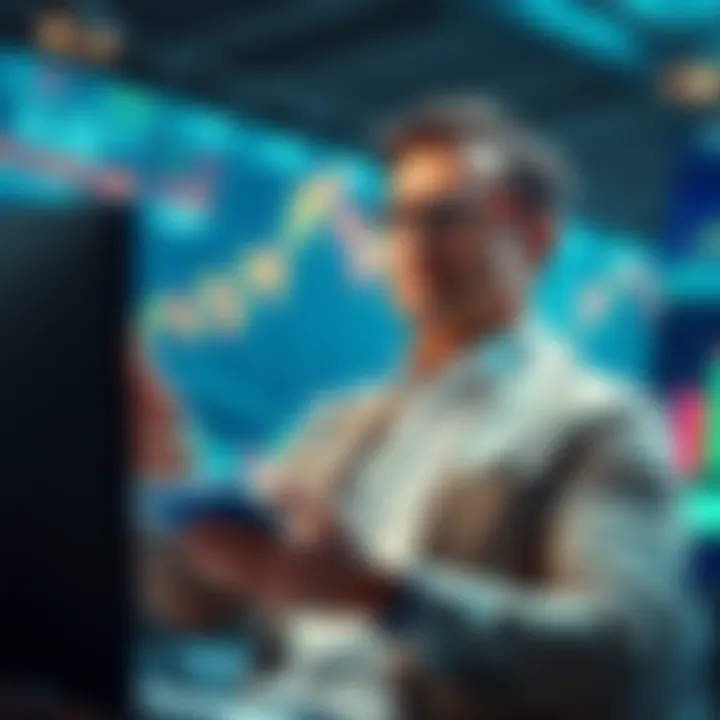 MicroStrategy CEO in a business setting selling company shares worth $11 million, with charts depicting market impact in the background