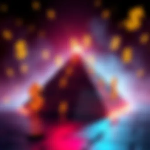 A graphic depicting a pyramid with dollar signs, symbolizing the pyramid scheme claims against Microstrategy.