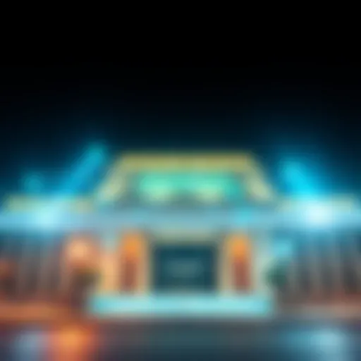 A representative image showing a large bank building with digital blockchain symbols overlay, highlighting the transition to JPMorgan's technology for payments.