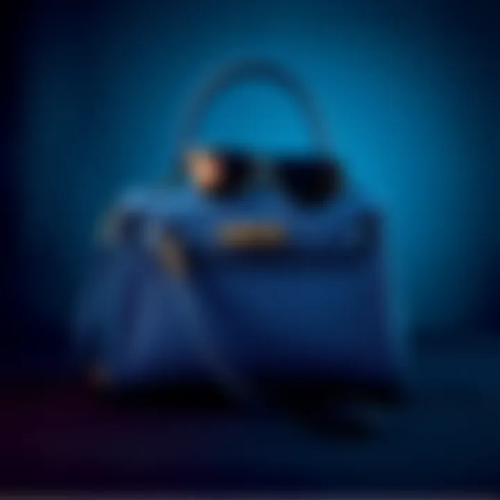 Stylish Mini Kelly Casaque bag in Bleu Indigo with matching interior color for sunglasses, perfect for weddings