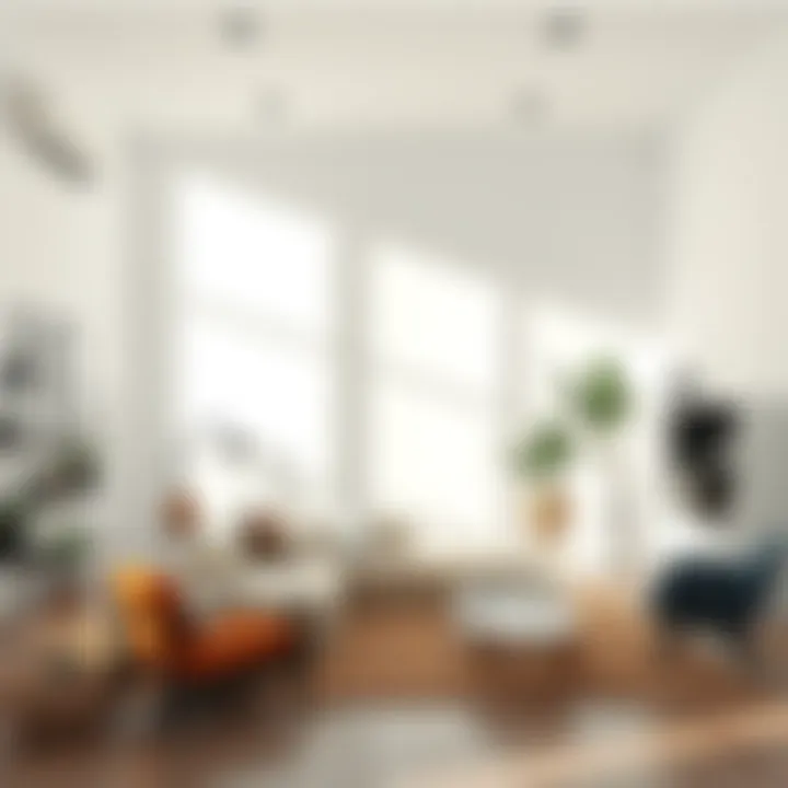 Minimalist Living Room A simple living room with minimal furniture and natural light, featuring a calm and uncluttered environment