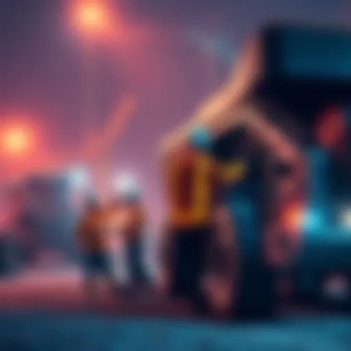 Modern mining equipment with workers in action at a site, showcasing advancements in the industry.