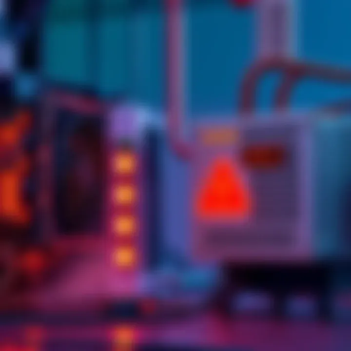 A visual representation of a 240V mining rig connected to a 110V inverter with overheating warnings.