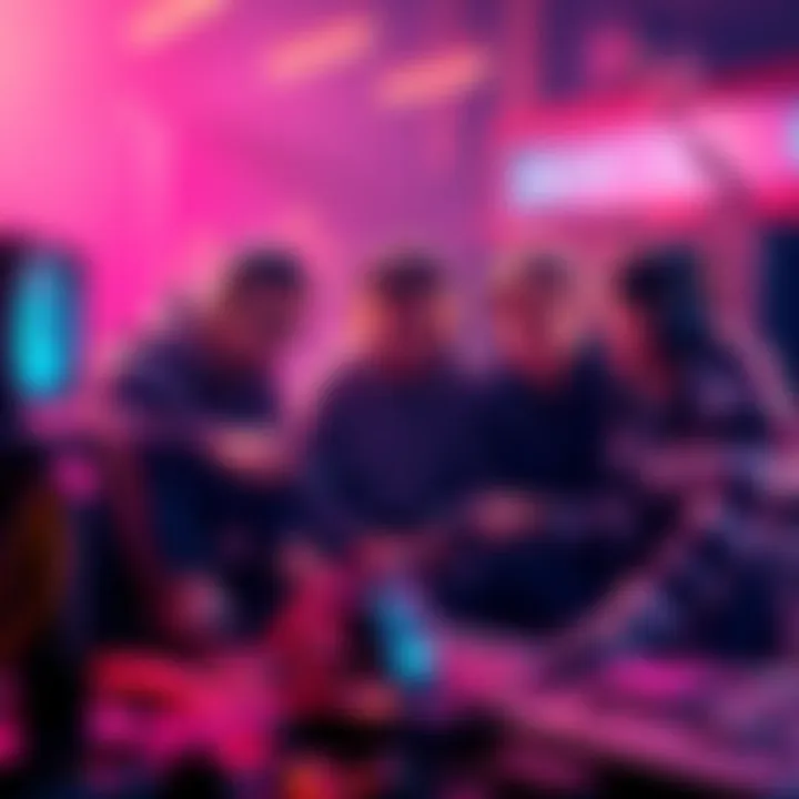 A group of friends collaborating on cryptocurrency mining, sharing equipment and ideas.