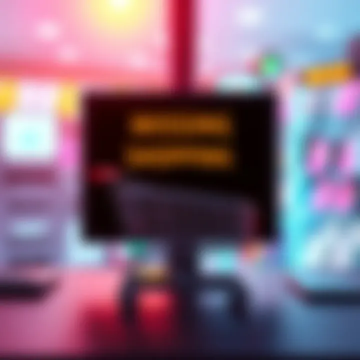 Illustration showing an empty shopping cart and a computer screen with a missing shopping option sign